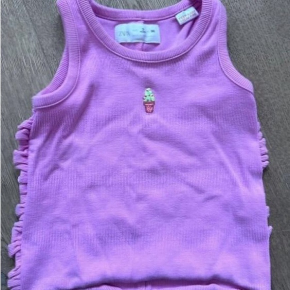 Zara Girls Pink Tank Top with Ice Cream Patch